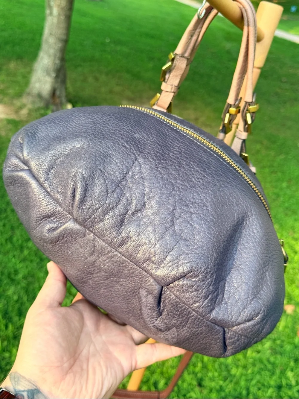 orYANY Sydney Taupe Suede & Dark Brown Leather Hobo Bag